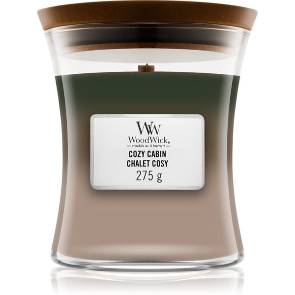 Woodwick Woodwick Trilogy Cozy Cabin dišeča sveča z lesenim stenjem 275 g