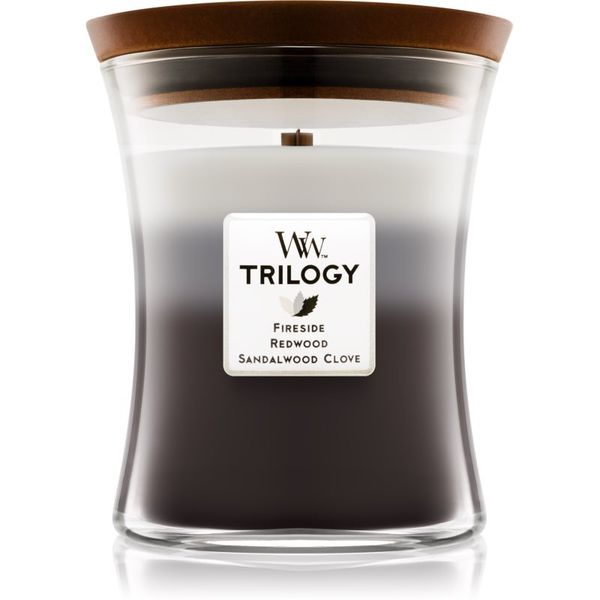 Woodwick Woodwick Trilogy Warm Woods dišeča sveča z lesenim stenjem 275 g