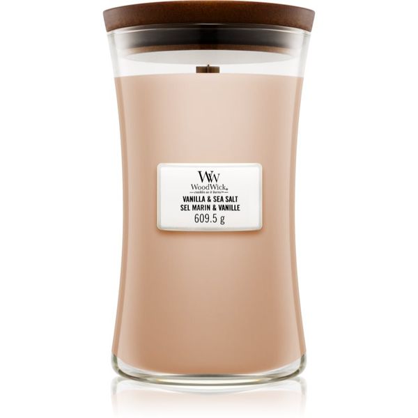 Woodwick Woodwick Vanilla & Sea Salt dišeča sveča  z lesenim stenjem 609.5 g