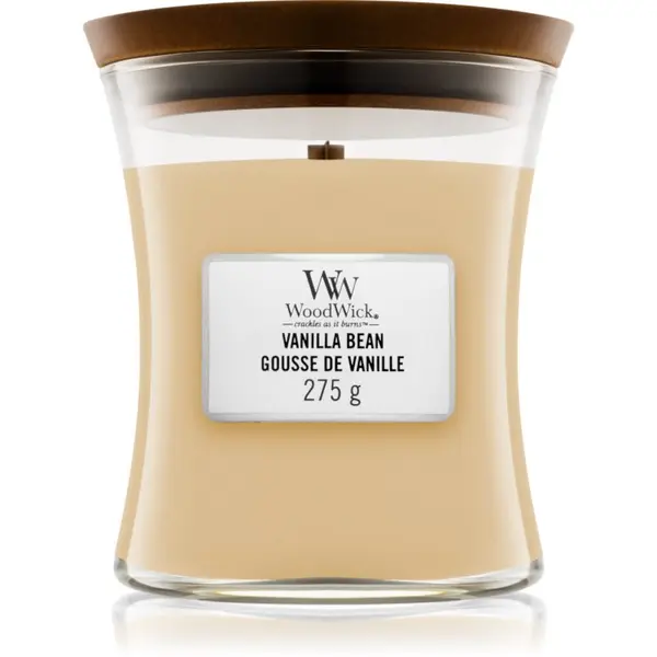 Woodwick Woodwick Vanilla Bean dišeča sveča z lesenim stenjem 275 g