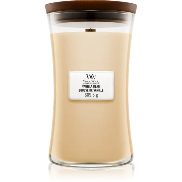 Woodwick Woodwick Vanilla Bean dišeča sveča z lesenim stenjem 609.5 g