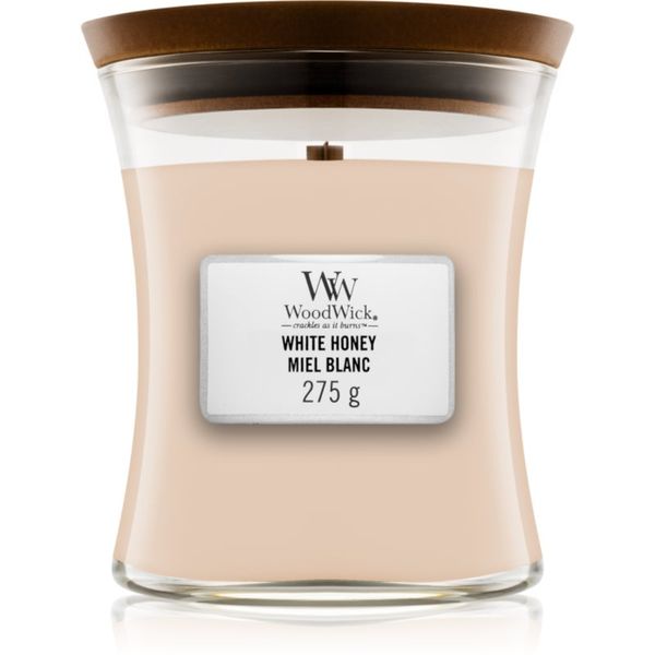 Woodwick Woodwick White Honey Miel Blanc dišeča sveča  z lesenim stenjem 275 g