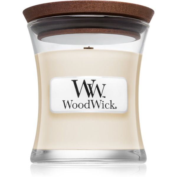 Woodwick Woodwick White Tea & Jasmine dišeča sveča z lesenim stenjem 85 g