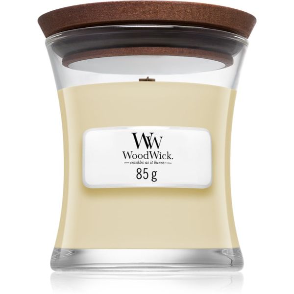 Woodwick Woodwick White Teak dišeča sveča  z lesenim stenjem 85 g