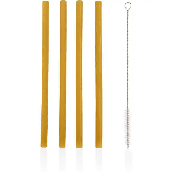 Zopa Zopa Silicone Straw silikonska slamica + krtača 6 m+ Mustard Yellow 4 kos