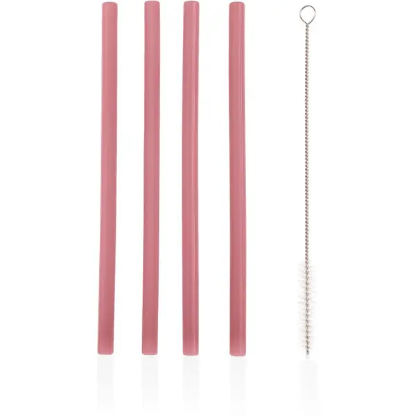 Zopa Zopa Silicone Straw silikonska slamica + krtača 6 m+ Old Pink 4 kos