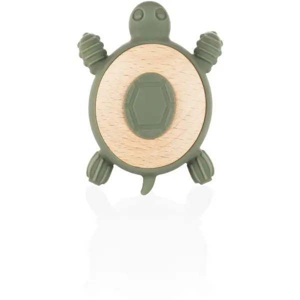 Zopa Zopa Silicone Wooden Teether Turtle grizalo 0 m+ Forest Green 1 kos