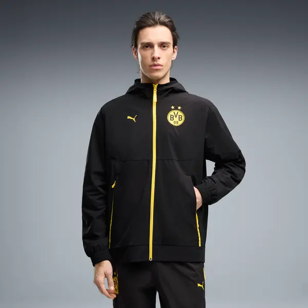 PUMA Borussia Dortmund PUMATECH Woven Full-Zip Jacket Men, Clothing, Black/Faster Yellow, S