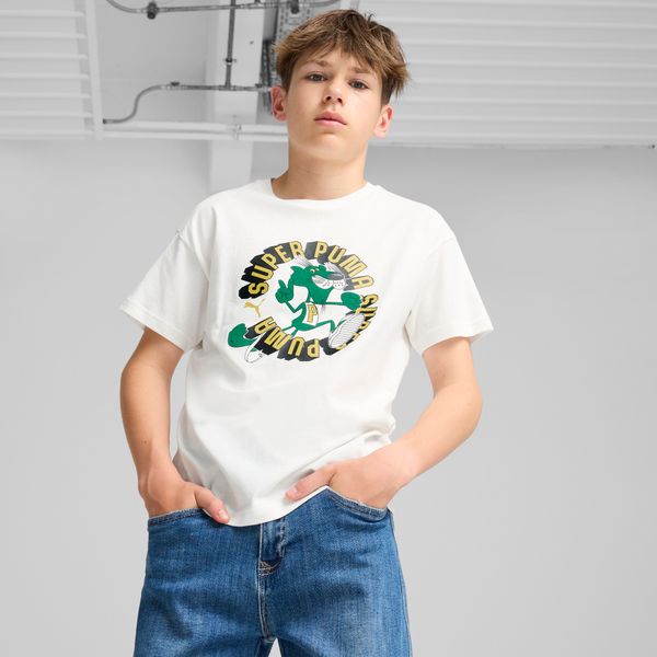 PUMA Men's DOWNTOWN SUPER Puma Tee Youth, White, Size 11-12Y, Clothing