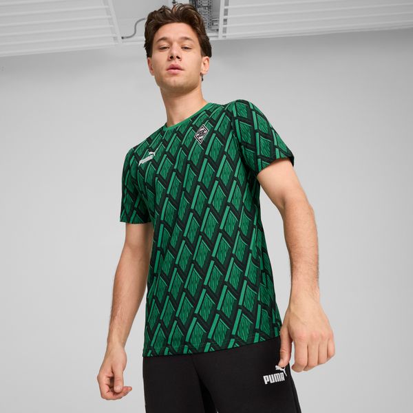 PUMA Men's Puma Borussia Mönchengladbach ftbl CULTURE All-Over Print T-Shirt, Green, Size S, Clothing