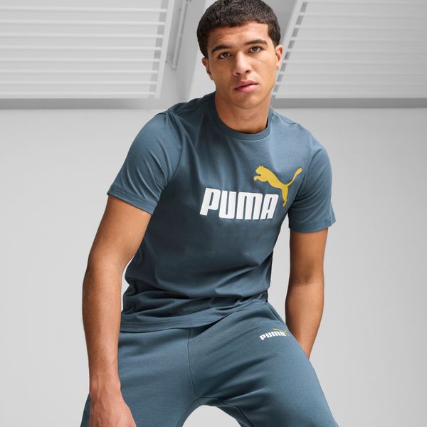 PUMA Men's Puma Essentials+ 2 Colour Logo T-Shirt, Gray, Size XS, Clothing