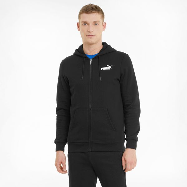 PUMA Men's Puma Essentials Full-Zip Logo Hoodie, Black, Size S, Clothing