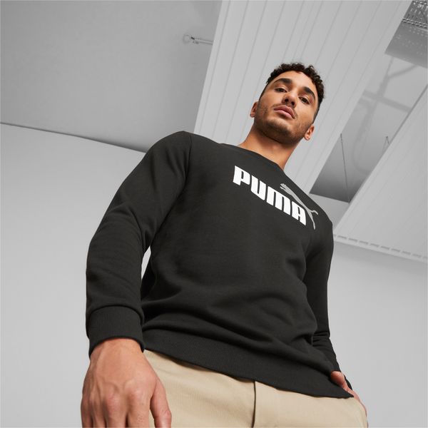 PUMA Men's Puma Essentials+ Two-Tone Big Logo Crew Neck Sweater Sweatshirt, Black Sweatshirt, Size XXL Sweatshirt, Clothing