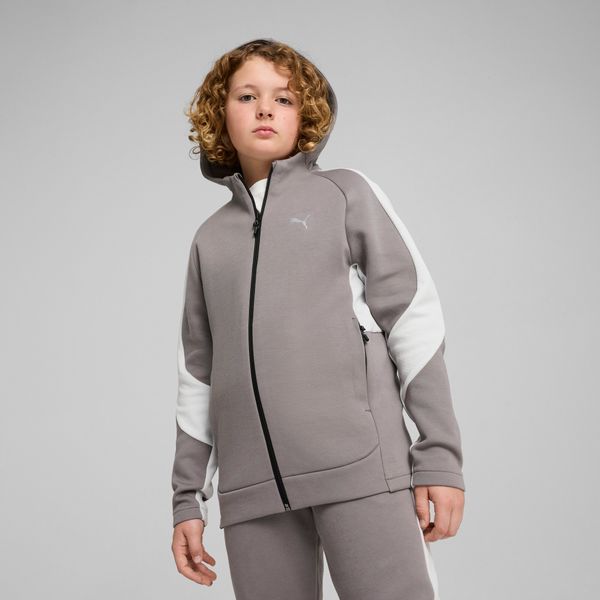 PUMA Men's Puma EVOSTRIPE Full-Zip Hoodie Youth, Gray, Size 11-12Y, Clothing