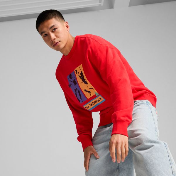 PUMA Men's Puma GRAPHICS "Technisch" Crewneck, Red, Size XL, Clothing