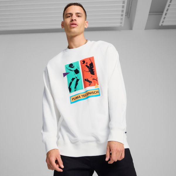 PUMA Men's Puma GRAPHICS "Technisch" Crewneck, White, Size XL, Clothing