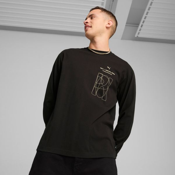 PUMA Men's Puma GRAPHICS "Working Dokument" Long Sleeve T-Shirt, Black, Size L, Clothing
