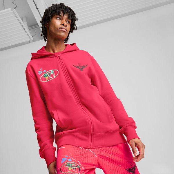 PUMA Men's Puma MELO 1Love Full-Zip Basketball Hoodie, Pink, Size M, Clothing