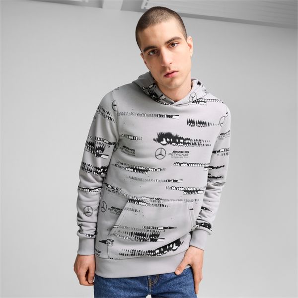 PUMA Men's Puma Mercedes-AMG Petronas F1Â® All-Over Print Logo Hoodie, Gray, Size XS, Clothing