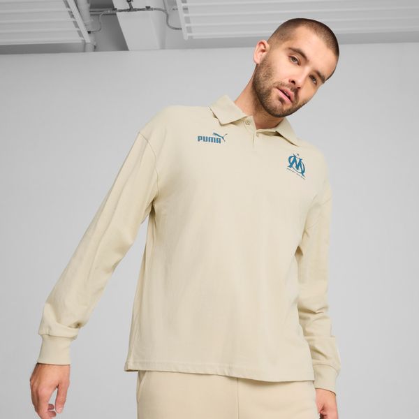 PUMA Men's Puma Olympique de Marseille ftbl CULTURE+ Long-Sleeve Polo T-Shirt, Beige T-Shirt, Size XS T-Shirt, Clothing