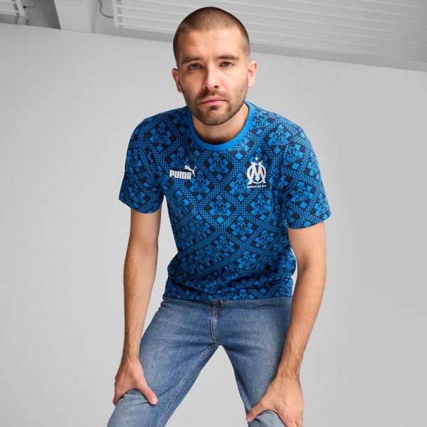 PUMA Men's Puma Olympique de Marseille ftbl CULTURE T-Shirt, Blue, Size XL, Clothing