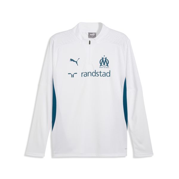 PUMA Men's Puma Olympique de Marseille Quarter-Zip Training Top, White, Size XS, Clothing