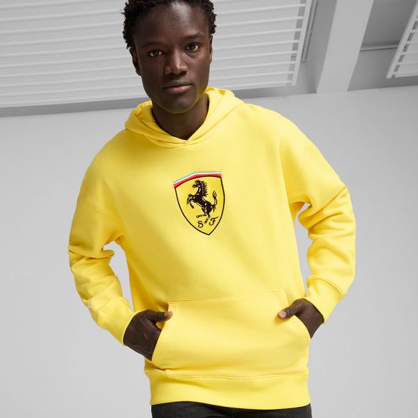 PUMA Men's Puma Scuderia Ferrari Race Big Shield Hoodie, Yellow, Size XXL, Clothing