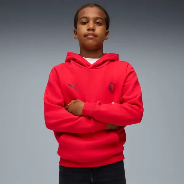 PUMA PUMA AC Milan FtblEssentials Hoodie Youth, Clothing, Red/Black, 15-16Y