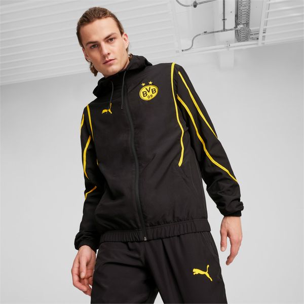 PUMA PUMA Borussia Dortmund Pre-Match Woven Jacket Men, Black/Faster Yellow