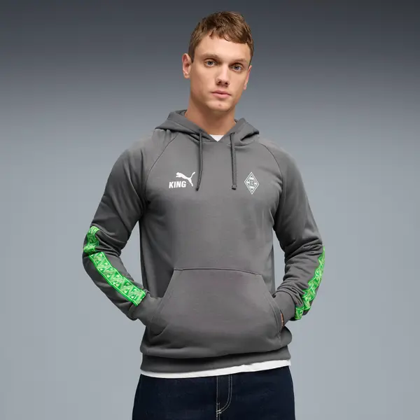 PUMA PUMA Borussia Mönchengladbach FtblKING Hoodie Men, Clothing, Flat Medium Gray/Green, S