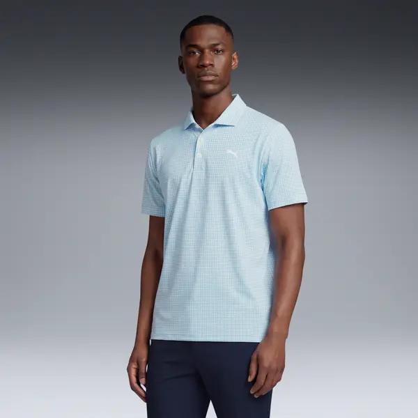 PUMA PUMA CLOUDSPUN Mono Check Golf Polo Men, Clothing, White Glow/Light Blue, M