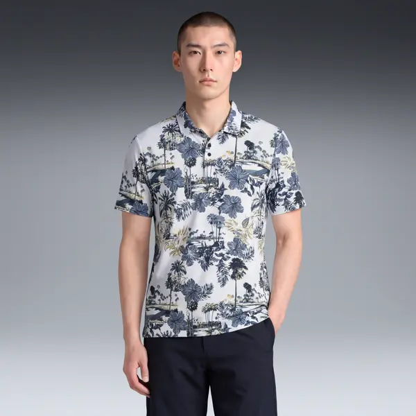 PUMA PUMA CLOUDSPUN Palm Golf Polo Men, Clothing, White Glow/Deep Navy, M