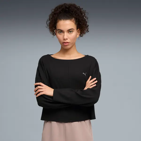 PUMA PUMA CLOUDSPUN Rib Slouch Boxy Tee Women, Clothing, Black, XXS