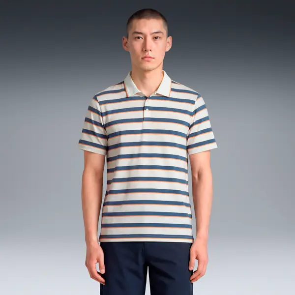 PUMA PUMA CLOUDSPUN Stripe Golf Polo Men, Clothing, Warm White/Dark Indigo, M
