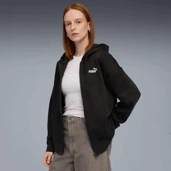 PUMA PUMA ESS Small No. 1 Logo Comfort Full-Zip Hoodie Women, Clothing, Black, XXS