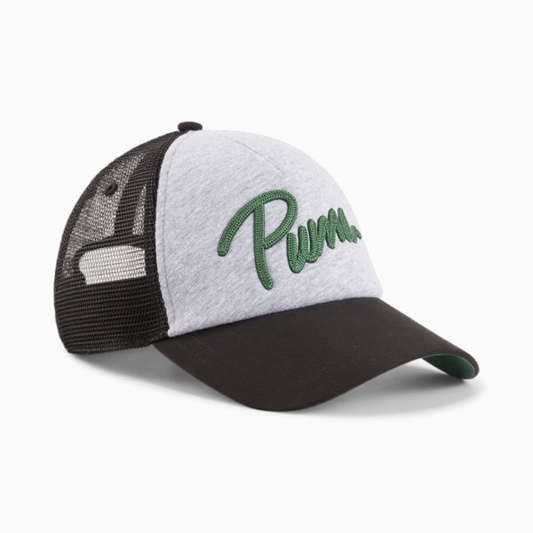 PUMA PUMA Ess+ Trucker Hat, Feather Grey/Black/Archive Green