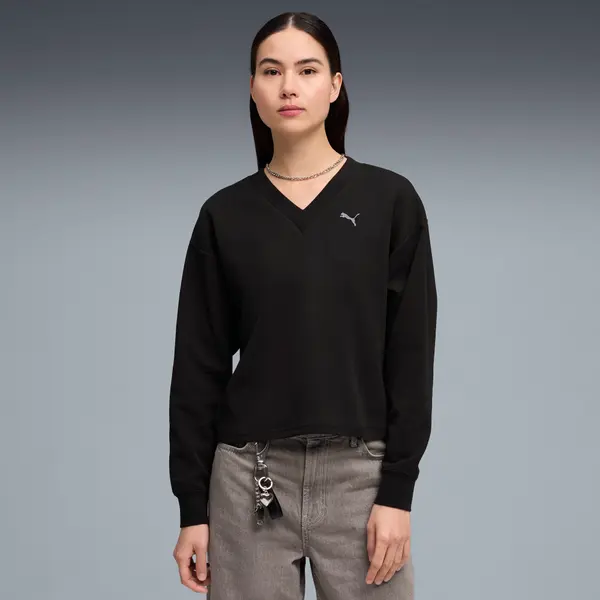 PUMA PUMA Essentials Elevated V-neck Sweatshirt Women, Clothing, Black, S