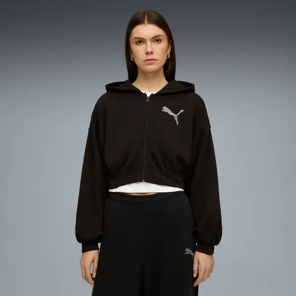 PUMA PUMA Essentials Graphics Bedazzled Full-Zip Hoodie Women, Clothing, Black, S