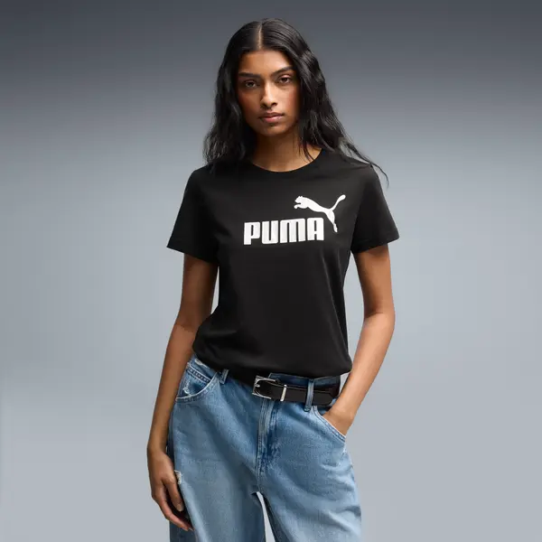 PUMA PUMA Essentials Metallic Logo Tee Women, Clothing, Black/Metallic Silver, S