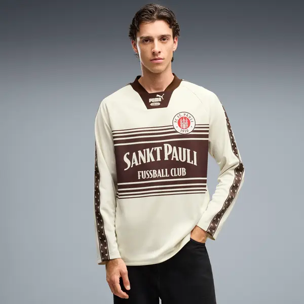 PUMA PUMA FC St. Pauli KING Relaxed Long Sleeve Jersey Men, Clothing, Alpine Snow/Dark Chocolate, S