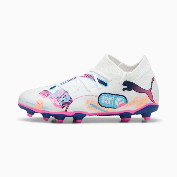 PUMA PUMA Future 7 Match Volume Up FG/AG Football Boots Youth, White/Luminous Blue/Poison Pink