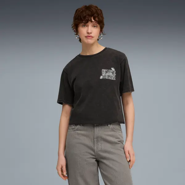 PUMA PUMA Graphic Paradise Mindset Washed Relaxed Tee Women, Clothing, Black, S