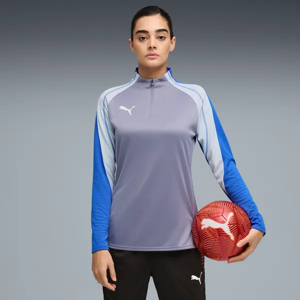 PUMA PUMA IndividualBLAZE 1/4 Zip Football Top Women, Clothing, Gray Sky/White/Royal Sapphire, S