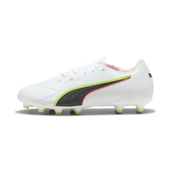 PUMA PUMA KING 20 MATCH FG/AG Football Boots Youth, Shoes, White/Glowing Red/Yellow Alert, 29