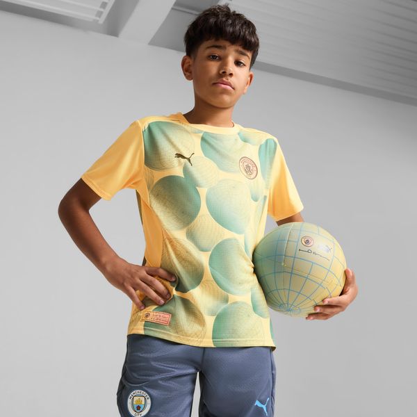 PUMA Puma Manchester City Pre-match Short Sleeve Jersey Youth, Yellow, Size 11-12Y, Clothing