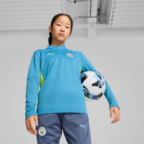 PUMA PUMA Manchester City Quarter-Zip Training Top Shirt Youth, Magic Blue/Yellow Glow