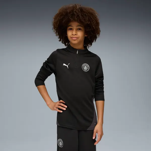 PUMA PUMA Manchester City Training Quarter-Zip Top Youth, Clothing, Black/Silver, 15-16Y