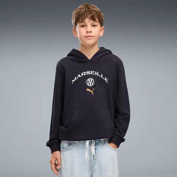 PUMA PUMA Olympique de Marseille ftblCulture Hoodie Youth, Clothing, Navy/White, 15-16Y