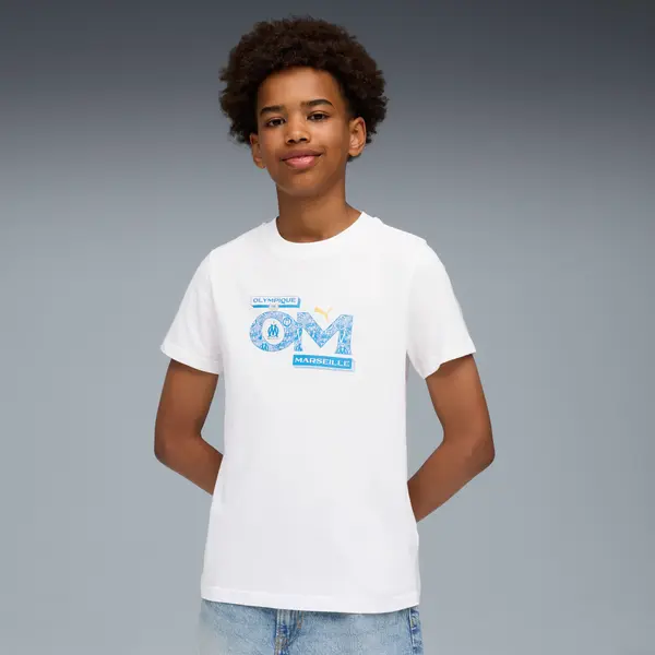 PUMA PUMA Olympique de Marseille FtblCulture Tee Youth, Clothing, White/Azure, 15-16Y
