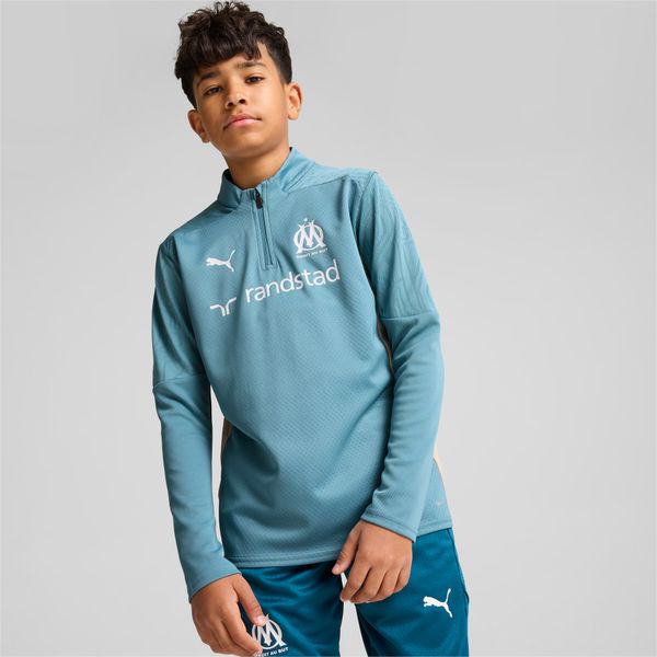 PUMA PUMA Olympique De Marseille Quarter-Zip Training Top Shirt Youth, Bold Blue/Putty